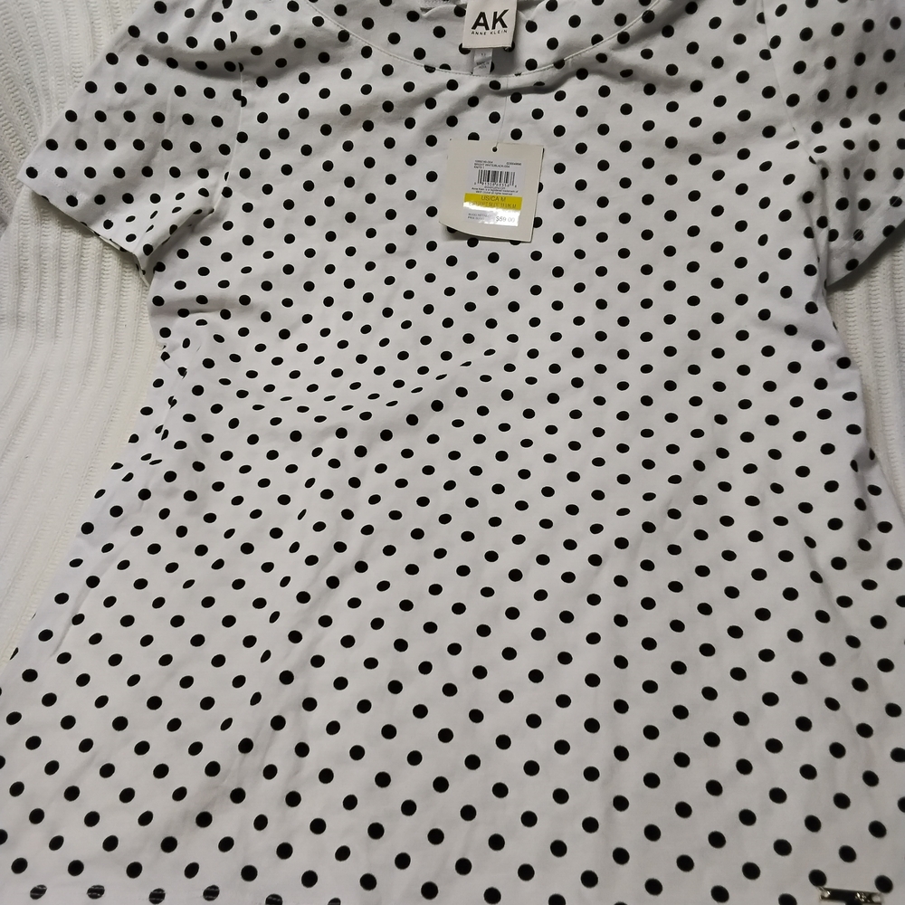 Anne Klein White Blouse with Black Polka Dots NWT